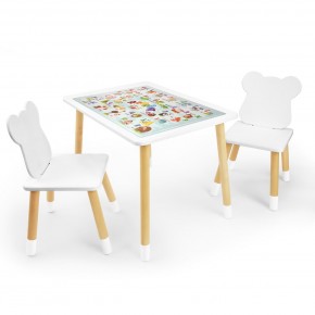 Детский комплект стол и два стула Мишка Rolti Baby с накладкой Алфавит (белая столешница/белое сиденье/береза ножки) в Салехарде - salekhard.ok-mebel.com | фото