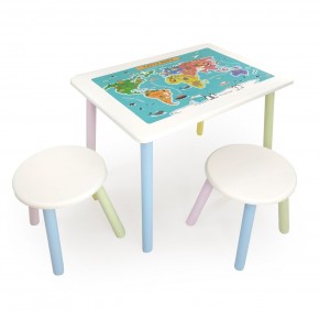 Детский комплект стол и два табурета круглых с накладкой Детский мир (Белый, Белый, Цветной) в Салехарде - salekhard.ok-mebel.com | фото
