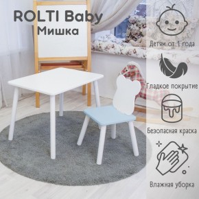 Детский комплект стол и стул «Мишка» Rolti Baby  (голубая столешница/голубое сиденье/белые ножки) в Салехарде - salekhard.ok-mebel.com | фото 1