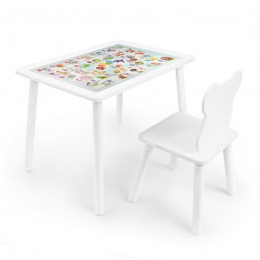 Детский комплект стол и стул Мишка Rolti Baby с накладкой Алфавит (белая столешница/белое сиденье/белые ножки) в Салехарде - salekhard.ok-mebel.com | фото