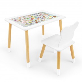 Детский комплект стол и стул Мишка Rolti Baby с накладкой Алфавит (белая столешница/белое сиденье/береза ножки) в Салехарде - salekhard.ok-mebel.com | фото 1