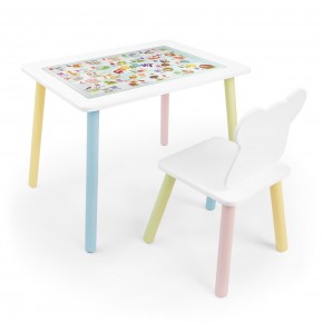 Детский комплект стол и стул Мишка Rolti Baby с накладкой Алфавит (белая столешница/белое сиденье/цветные ножки) в Салехарде - salekhard.ok-mebel.com | фото