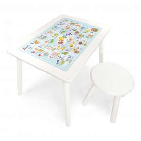 Детский комплект стол и табурет круглый Rolti Baby с накладкой Алфавит (белая столешница/белое сиденье/белые ножки) в Салехарде - salekhard.ok-mebel.com | фото