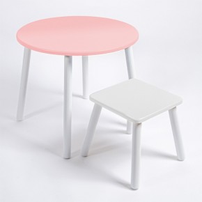 Детский комплект стол КРУГЛЫЙ  и табурет Rolti Baby (розовая столешница/белое сиденье/белые ножки) в Салехарде - salekhard.ok-mebel.com | фото 1
