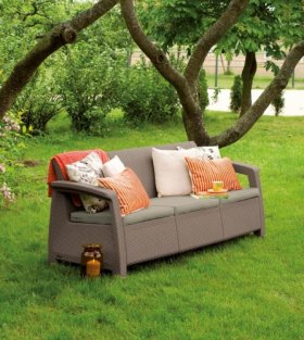 Диван пластиковый Корфу Макс (Corfu love seat max) капучино - песок в Салехарде - salekhard.ok-mebel.com | фото 2