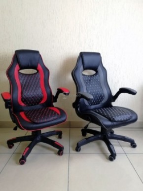 Кресло геймерское Barneo K-37 (черная экокожа красные вставки) в Салехарде - salekhard.ok-mebel.com | фото 4