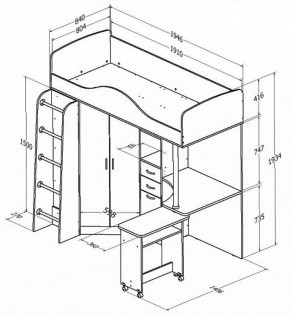 Кровать-чердак "Теремок-1" Дуб молочный/Венге в Салехарде - salekhard.ok-mebel.com | фото 2