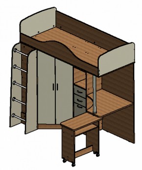 Кровать-чердак "Теремок-1" Дуб молочный/Венге в Салехарде - salekhard.ok-mebel.com | фото 3