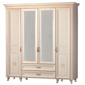 Шкаф для одежды 4-дверный с зеркалом №493 Марлен кремовый белый в Салехарде - salekhard.ok-mebel.com | фото