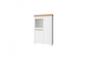 Шкаф с витриной 1V2D, TAURUS, цвет белый/дуб вотан в Салехарде - salekhard.ok-mebel.com | фото 1