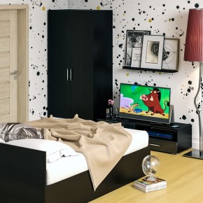 Спальня Стандарт 3-1600, цвет венге/фасады ТВ тумбы МДФ чёрный глянец, сп.м. 1600х2000 мм., без матраса, основание есть в Салехарде - salekhard.ok-mebel.com | фото 5